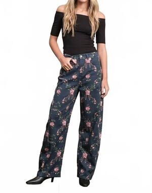 NEW RAISONNEL barrel leg denim pants in floral printed